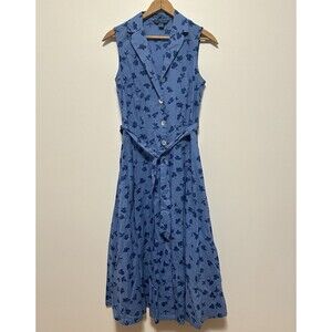 April Cornell Sleeveless Floral Midi Dress Belted Collared Button Front XXS